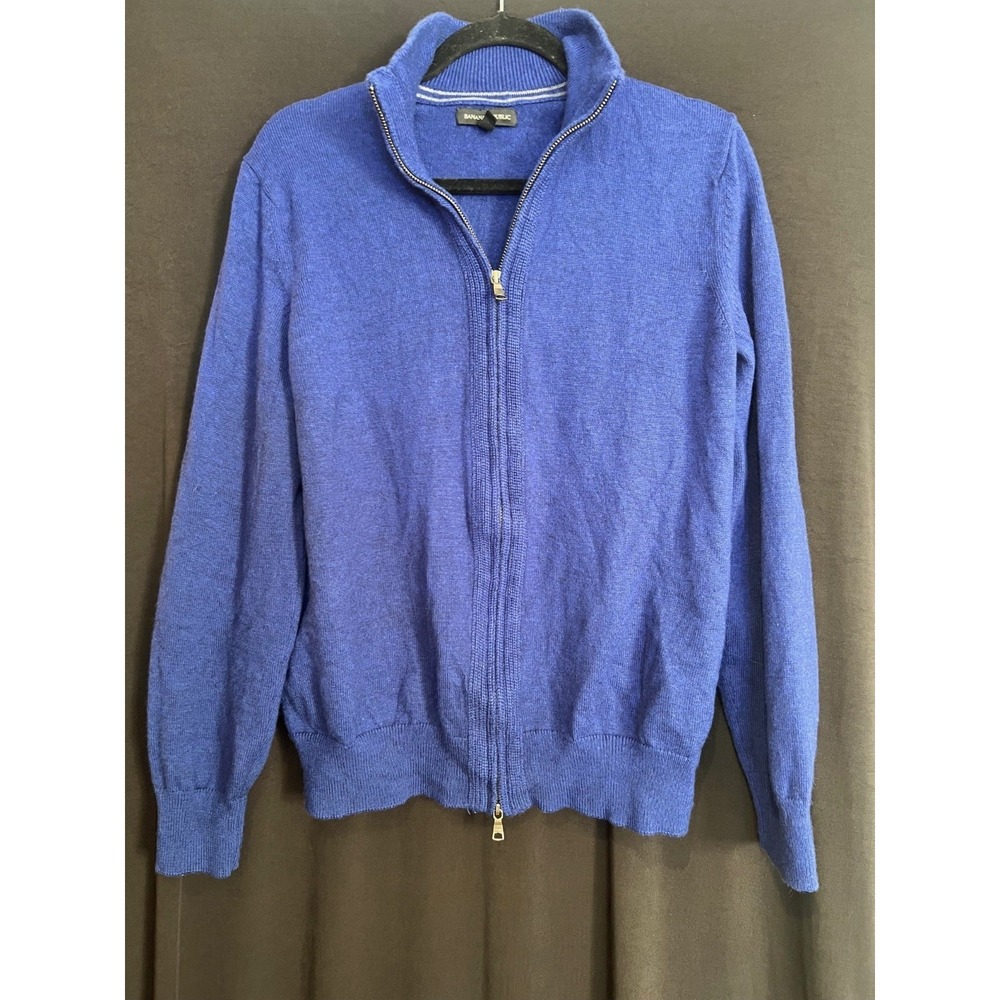 Men s Blue Banana Republic Long‎ Sleeve Full Zip Wool Cardigan Size L